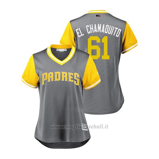 Maglia Baseball Donna San Diego Padres Luis Perdomo 2018 Llws Players Weekend El Chamaquito Grigio